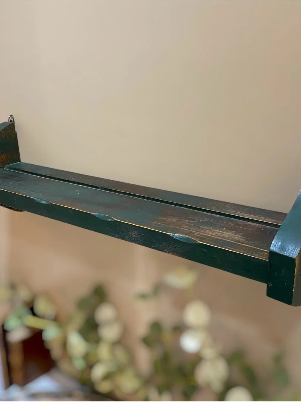 Vintage Wall Shelf w Plate Grove Green Distressed Wood Display Farmhouse Country